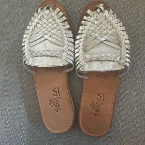 Sbicca silver hurachi flat slides. Size 9. Leather